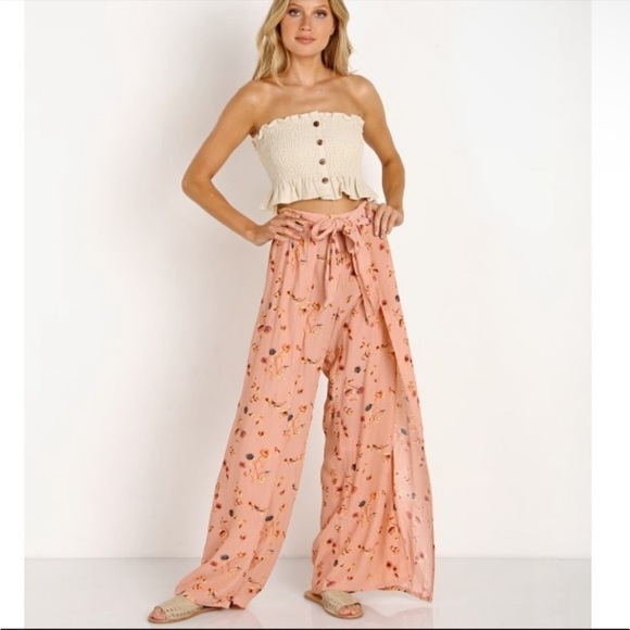 Faithfull the Brand Pants - Faithfull The Brand Floral Printed Wide Leg Pants Tie Front High Waist